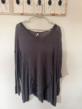 We The Free Charcoal V-Neck Relaxed Tunic